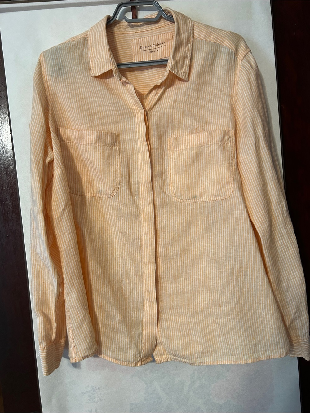 Essential Collection 100% Linen Shirt Striped Button Up Yellow White, large